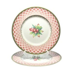 Fitz & Floyd “Winter Holiday” Pair of Bone China Salad or Luncheon Plates 9 1/4”
